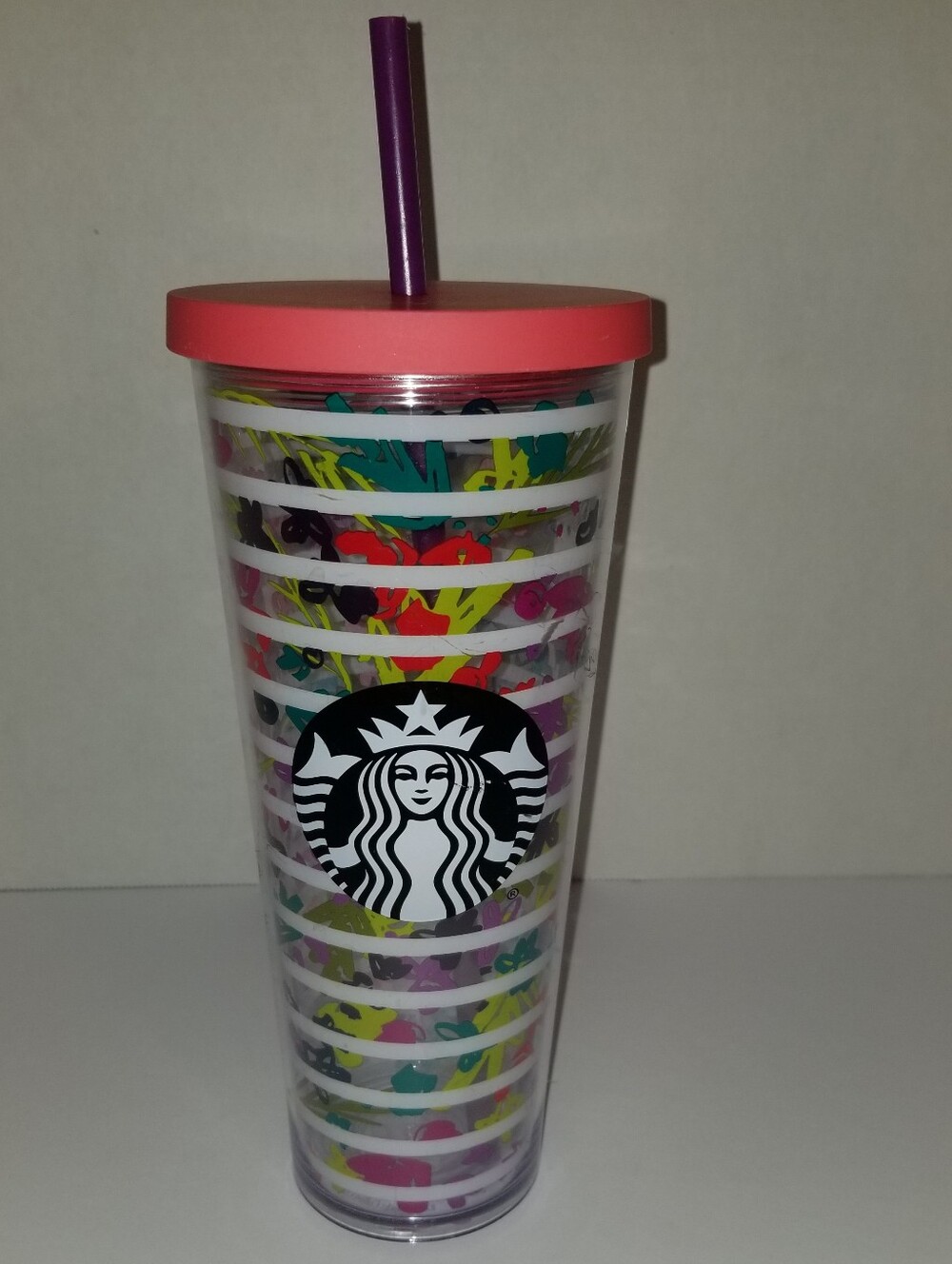 Starbucks 2017 Floral Stripes Cold Cup Tumbler